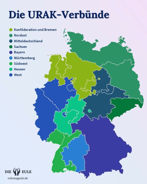 Karte der Unabhängigen regionalen Aufarbeitungskommissionen (URAKs), Mitglieder sind jeweils die örtlichen evangelischen Landeskirchen und Landesverbände der Diakonie